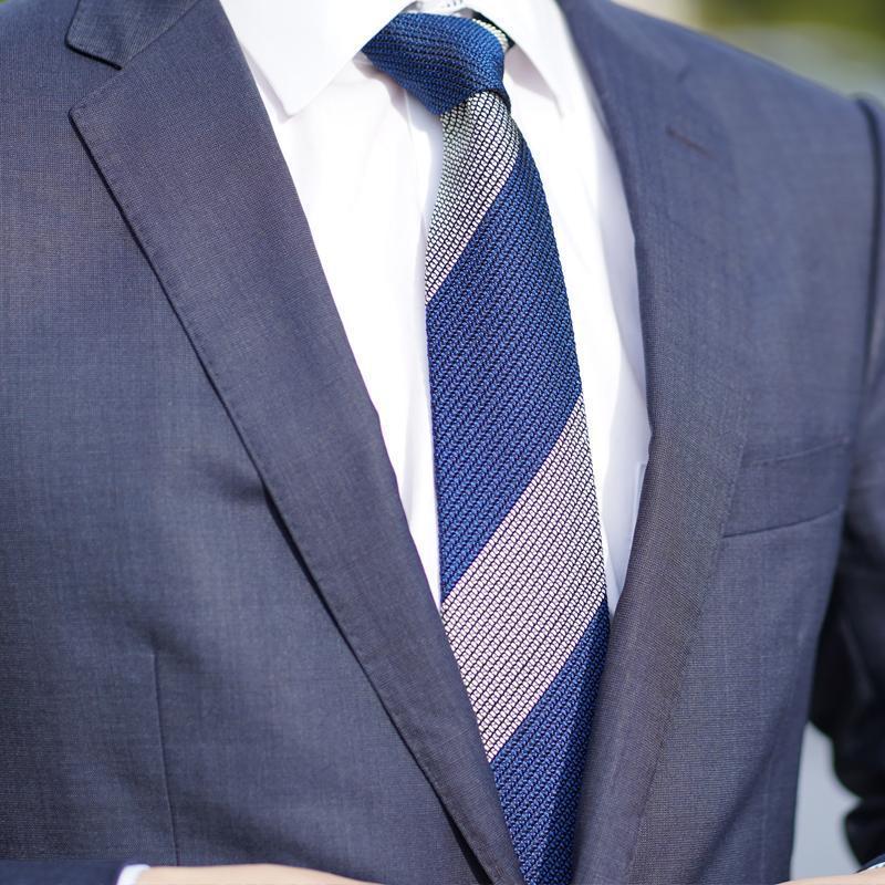 [ Necktie] KUSKA Regimental Tie （海軍 ' ~ White） | Hand Woven