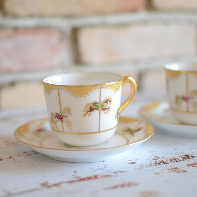 [MUG (CUP)] OKURA ART CHINA MERRY-GO-ROUND COFFEE CUP & SAUCER SET(2 PIECES EACH) | CERAMICS