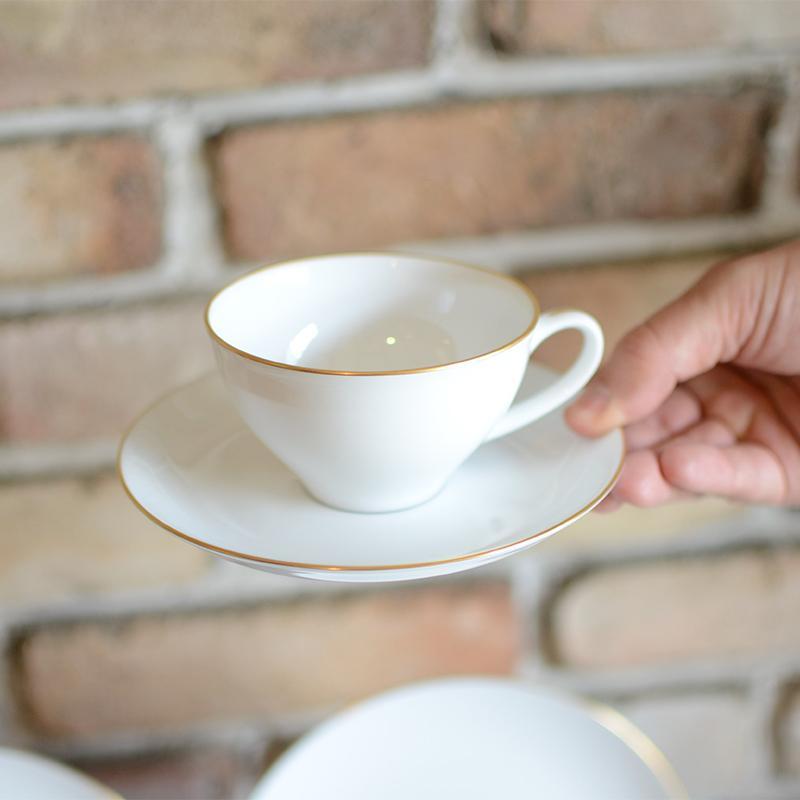 [MUG (CUP)] OKURA ART CHINA GOLD LINE CUP & SAUCER, DESSERT PLATE SET(2 PIECES EACH) | CERAMICS