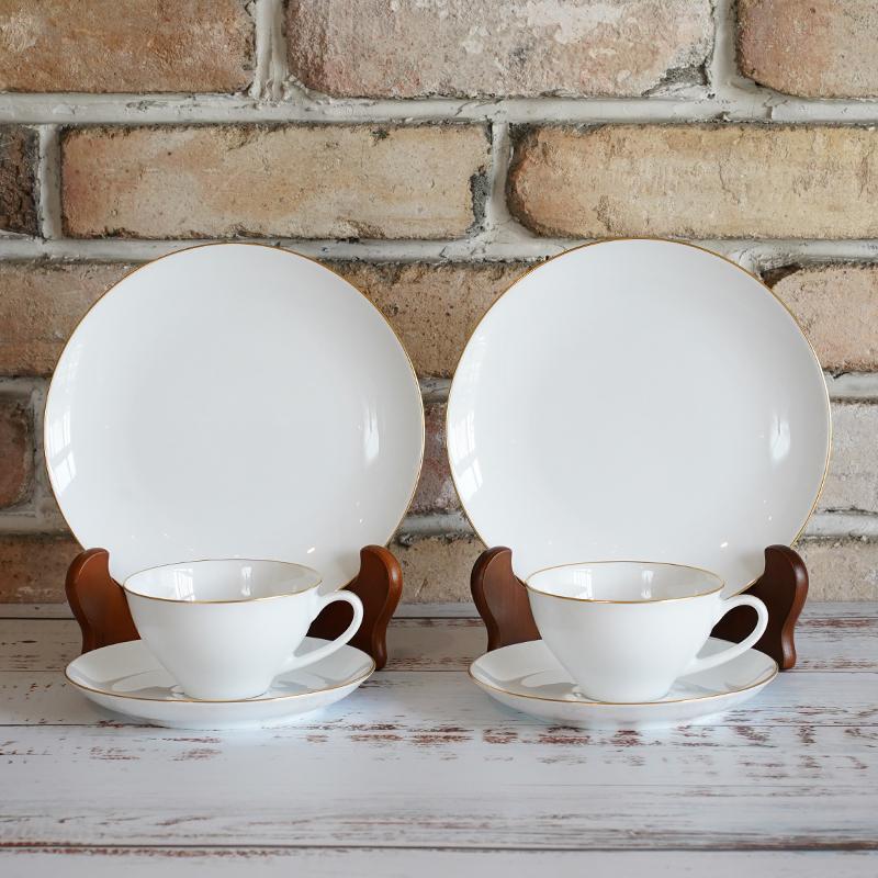 [MUG (CUP)] OKURA ART CHINA GOLD LINE CUP & SAUCER, DESSERT PLATE SET(2 PIECES EACH) | CERAMICS