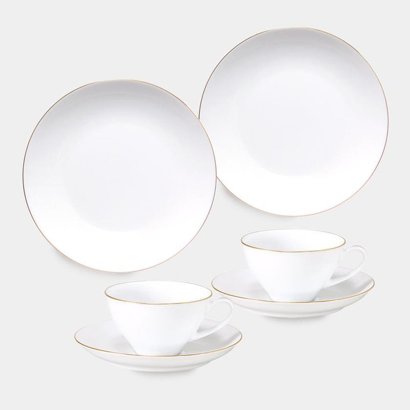 [MUG (CUP)] OKURA ART CHINA GOLD LINE CUP & SAUCER, DESSERT PLATE SET(2 PIECES EACH) | CERAMICS