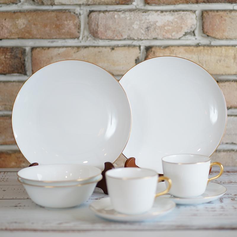 [SMALL DISH (PLATE)] OKURA ART CHINA GOLD LINE MEAT PLATE, BOWL, CUP & SAUCER SET(2 PIECES EACH) | CERAMICS