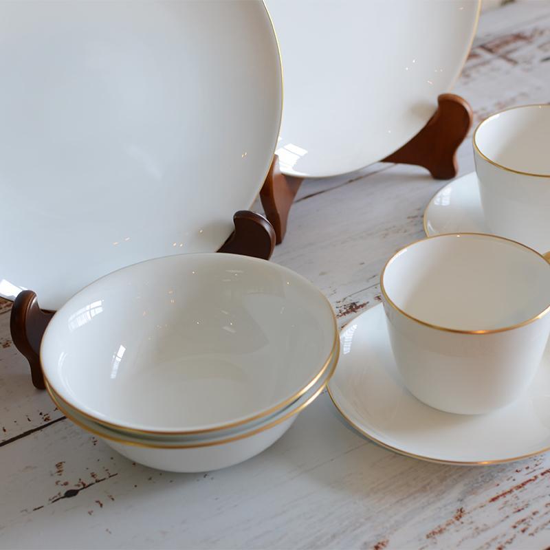 [SMALL DISH (PLATE)] OKURA ART CHINA GOLD LINE MEAT PLATE, BOWL, CUP & SAUCER SET(2 PIECES EACH) | CERAMICS