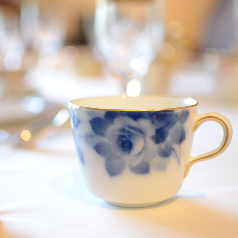 [MUG (CUP)] OKURA ART CHINA BLUE ROSE CUP & SAUCER, DESSERT PLATE | CERAMICS