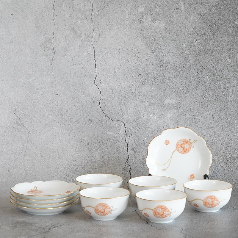 [日本茶杯] Okura Art China花球日本茶杯，花形小板（每5件）|陶瓷