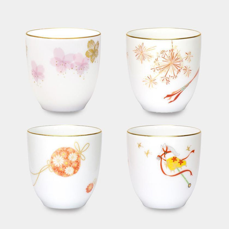 [JAPANESE TEA CUP] OKURA ART CHINA FOUR SEASONS JAPANESE TEA CUP (4-PIECE SET) | CERAMICS