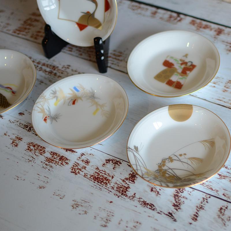 [SMALL DISH (PLATE)] OKURA ART CHINA JAPANESE TRADITIONAL SEASON FESTIVAL SMALL PLATE (5-PIECE SET) | CERAMICS