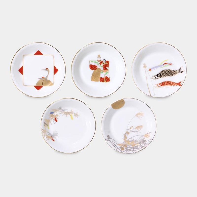 [SMALL DISH (PLATE)] OKURA ART CHINA JAPANESE TRADITIONAL SEASON FESTIVAL SMALL PLATE (5-PIECE SET) | CERAMICS