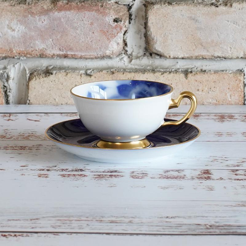 [MUG (CUP)] OKURA ART CHINA 100TH ANNIVERSARY BLUE ROSE CUP & SAUCER | CERAMICS