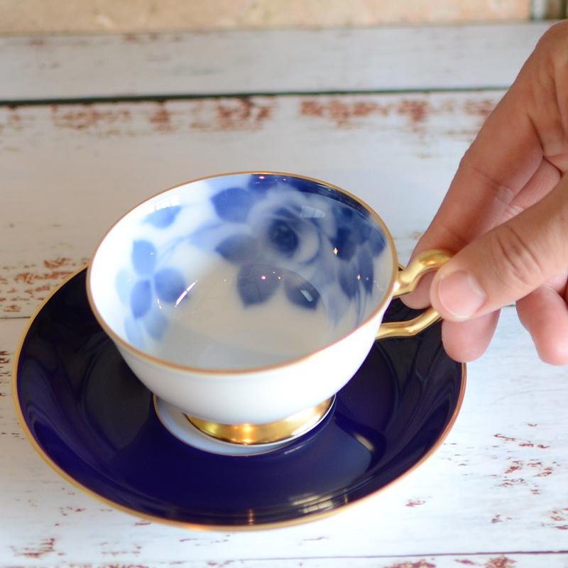 [MUG (CUP)] OKURA ART CHINA 100TH ANNIVERSARY BLUE ROSE CUP & SAUCER | CERAMICS