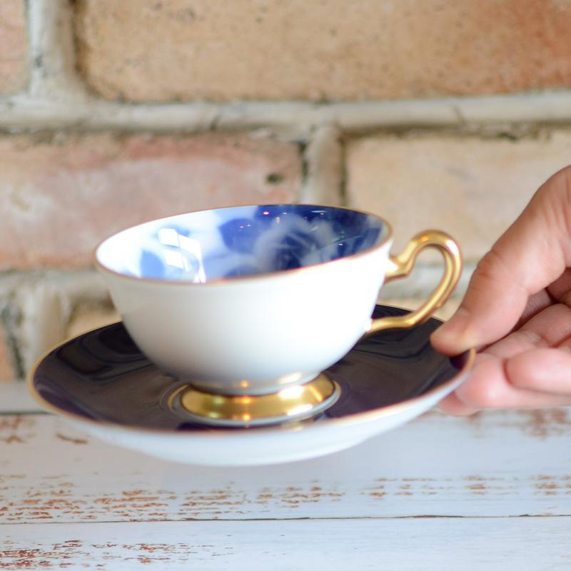 [MUG (CUP)] OKURA ART CHINA 100TH ANNIVERSARY BLUE ROSE CUP & SAUCER | CERAMICS