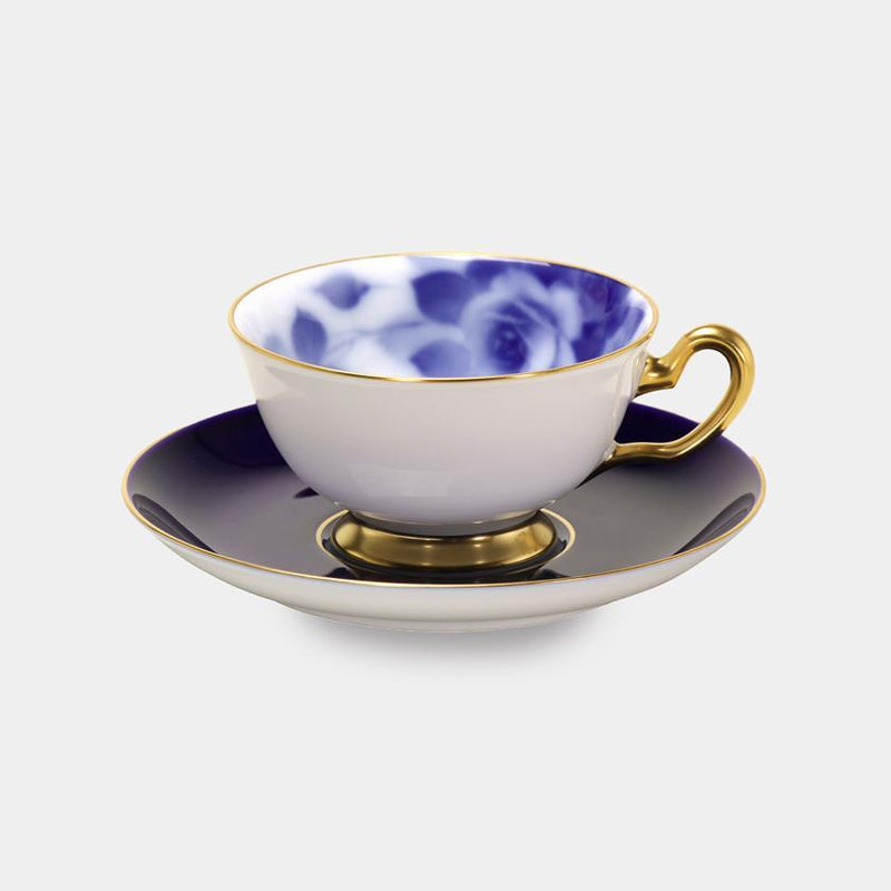 [MUG (CUP)] OKURA ART CHINA 100TH ANNIVERSARY BLUE ROSE CUP & SAUCER | CERAMICS