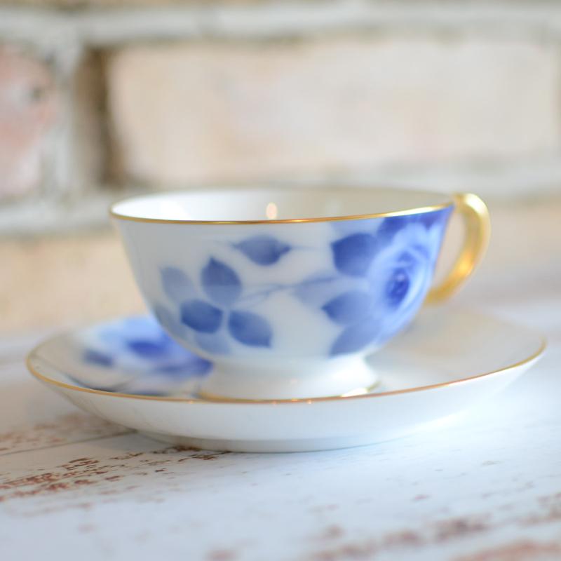 [MUG (CUP)] OKURA ART CHINA BLUE ROSE CUP & SAUCER | CERAMICS