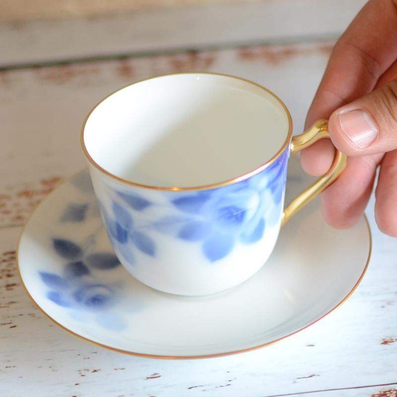 [MUG (CUP)] OKURA ART CHINA BLUE ROSE COFFEE CUP & SAUCER | CERAMICS