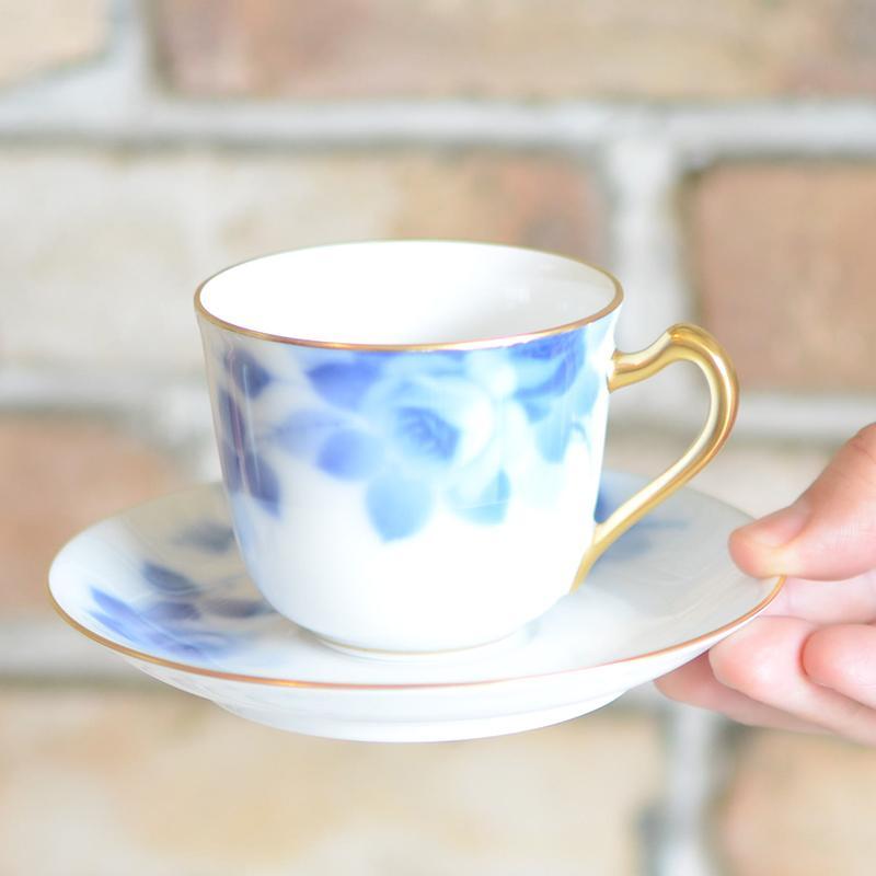 [MUG (CUP)] OKURA ART CHINA BLUE ROSE COFFEE CUP & SAUCER | CERAMICS
