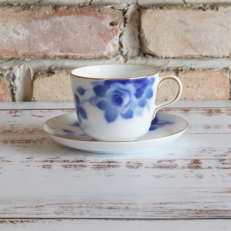 [MUG (CUP)] OKURA ART CHINA BLUE ROSE MORNING CUP & SAUCER | CERAMICS