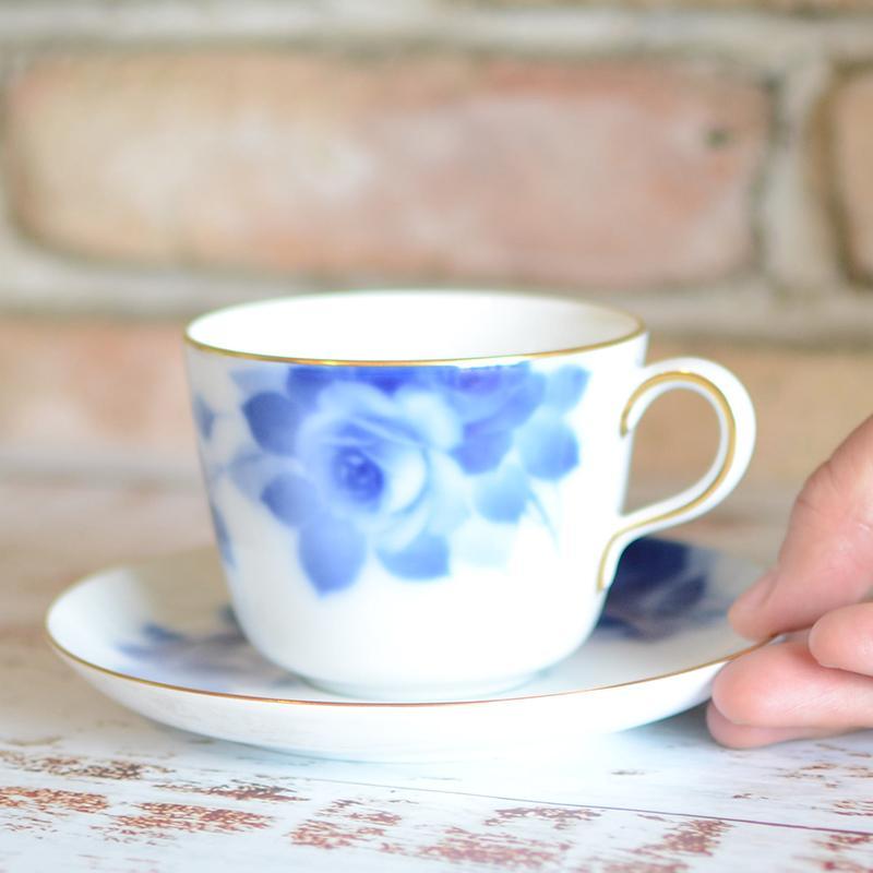 [MUG (CUP)] OKURA ART CHINA BLUE ROSE MORNING CUP & SAUCER | CERAMICS