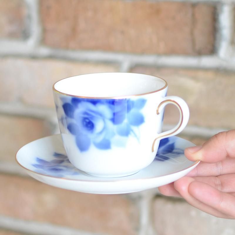 [MUG (CUP)] OKURA ART CHINA BLUE ROSE MORNING CUP & SAUCER | CERAMICS