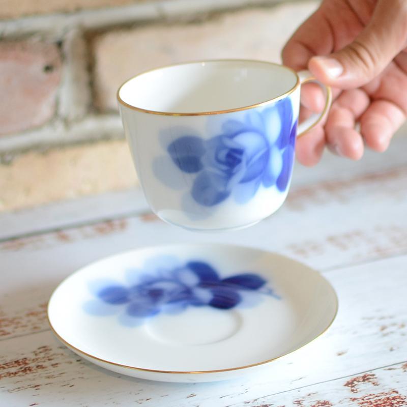 [MUG (CUP)] OKURA ART CHINA BLUE ROSE(8211) MORNING CUP & SAUCER | CERAMICS