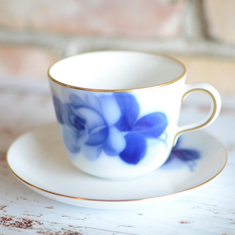 [MUG (CUP)] OKURA ART CHINA BLUE ROSE(8211) MORNING CUP & SAUCER | CERAMICS