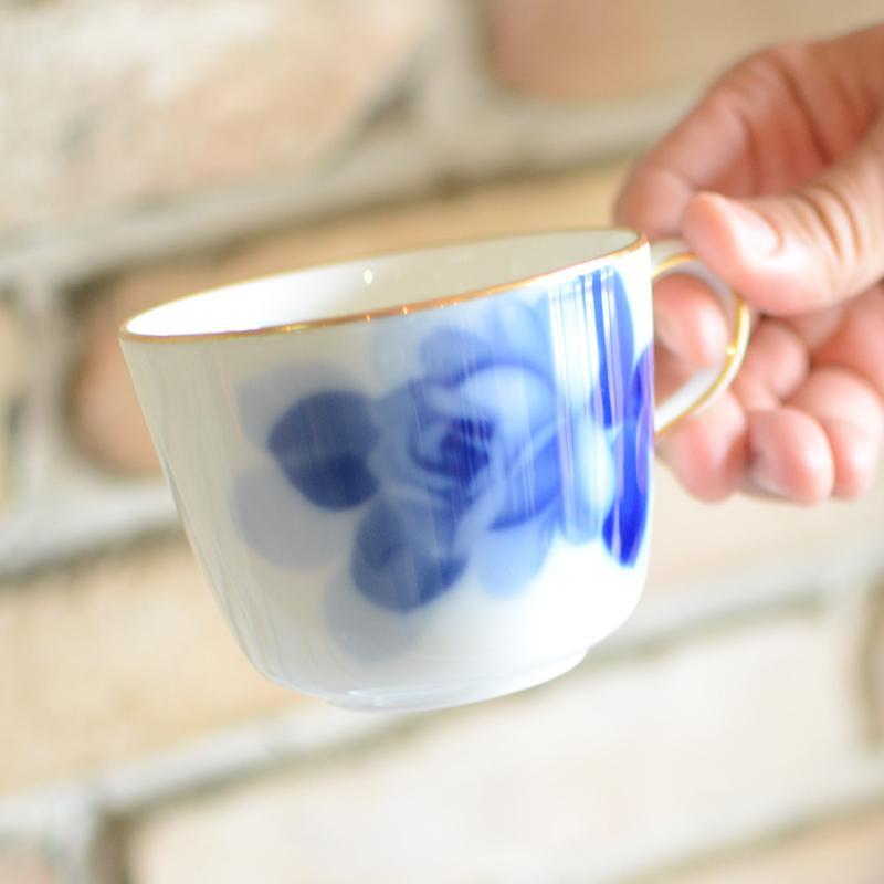 [MUG (CUP)] OKURA ART CHINA BLUE ROSE(8211) MORNING CUP & SAUCER | CERAMICS