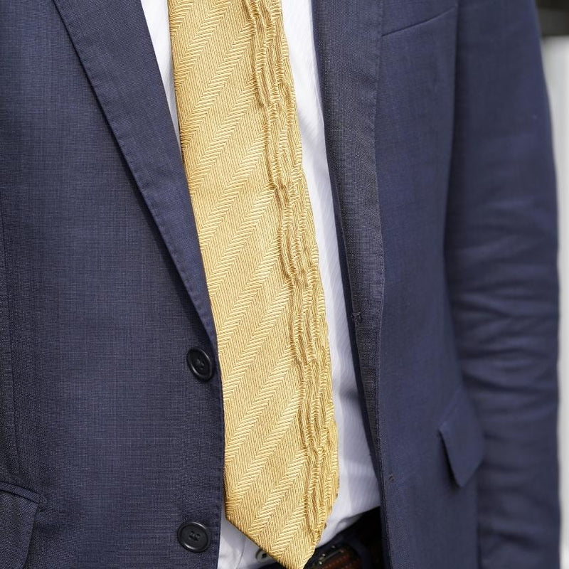 [PLEATS TIE] HERRINGBONE YELLOW | NEKADO | NISHIJIN ORI (TEXTILES)