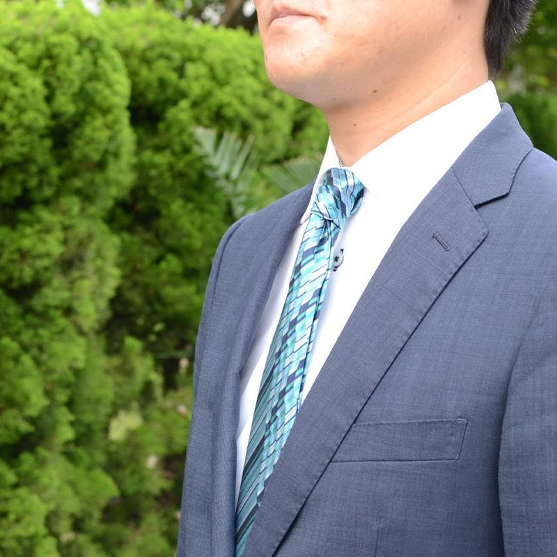 [PLEATS TIE] MULTI STRIPE GREEN | NEKADO | NISHIJIN ORI (TEXTILES)