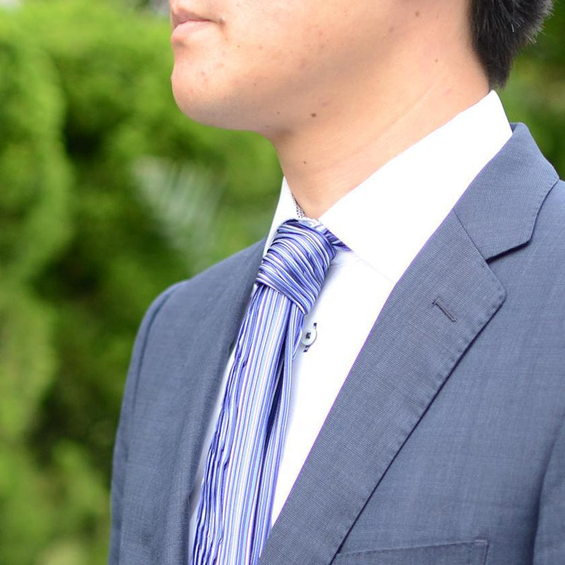 [Pleats Tie]垂直條紋藍色| Nekado | Nishijin Ori（紡織品）