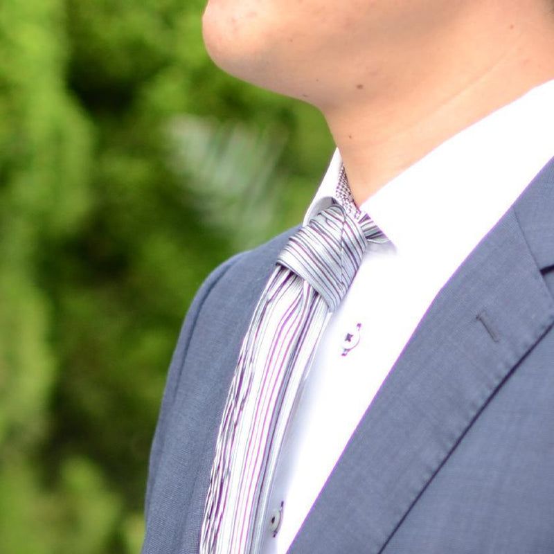 [Pleats Tie]垂直條紋灰色| Nekado | Nishijin Ori（紡織品）