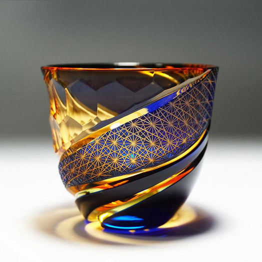 [SAKE GLASS] COLD SAKE GLASS HOU EI (BLUE & ORANGE) | KIRIKO