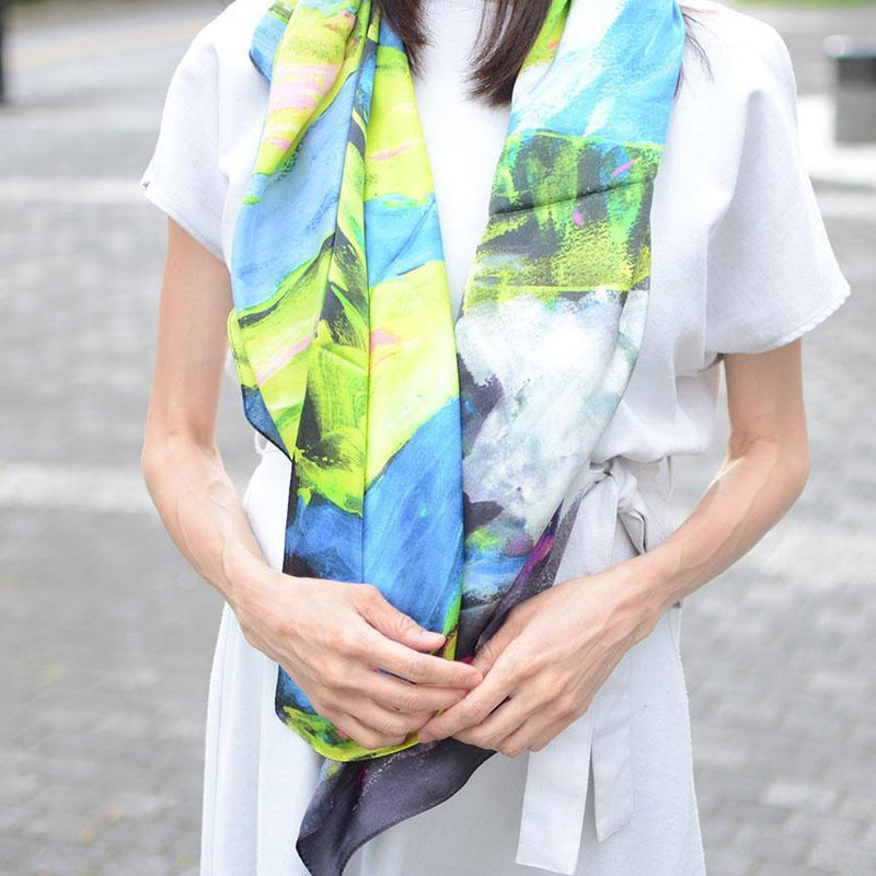 [SCARF] SCARF (A) | MIUTT | INK JET & NATURAL INDIGO BOTANICAL STOLE (STANDARD BLUE) | HAND DYEING