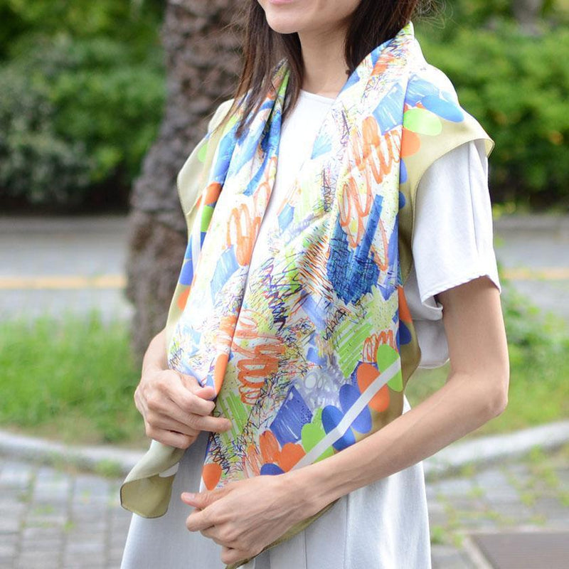 [圍巾]圍巾（c）| miutt |噴墨和天然靛藍植物偷（Shibori White）|手染色