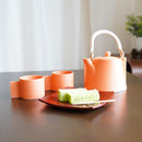 3-PIECE MINO WARE JAPANESE TEA SET - TEA POT & TEACUPS (VOYAGE ORENGE ROUSSI) | YAMATSU