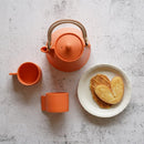 3-PIECE MINO WARE JAPANESE TEA SET - TEA POT & TEACUPS (VOYAGE ORENGE ROUSSI) | YAMATSU