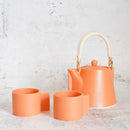 3-PIECE MINO WARE JAPANESE TEA SET - TEA POT & TEACUPS (VOYAGE ORENGE ROUSSI) | YAMATSU