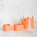 3-PIECE MINO WARE JAPANESE TEA SET - TEA POT & TEACUPS (VOYAGE ORENGE ROUSSI) | YAMATSU