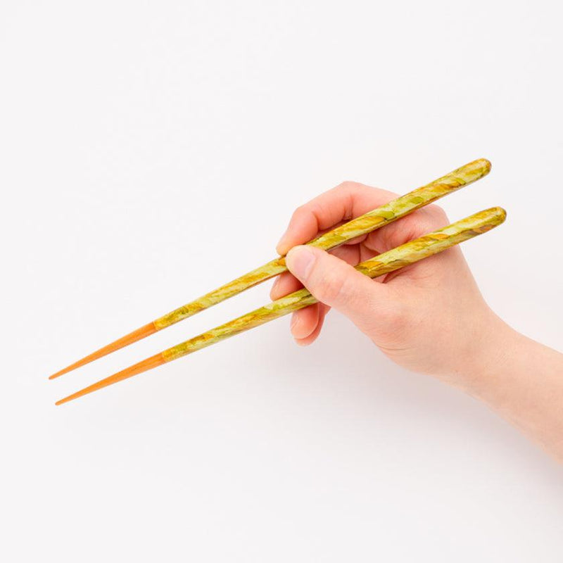 [筷子]雙彩色刷（綠色＆橙色）與筷子休息（21.5,23.0cm）|水晶|瓦卡薩漆器