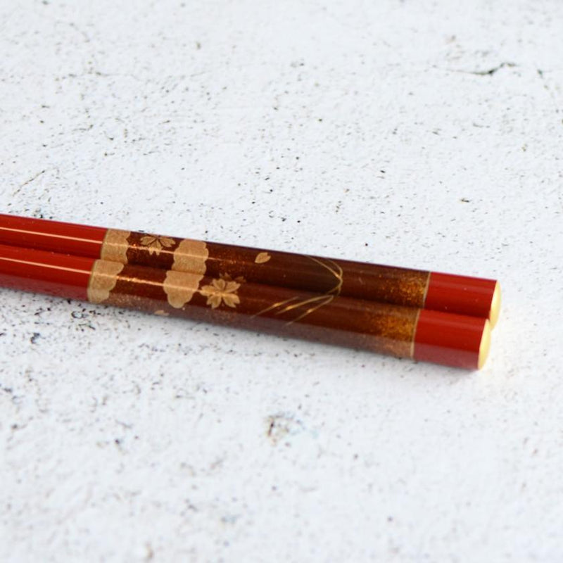 [筷子]手繪金或銀LACQUR金納西富士櫻花紅色（1套）| Hashimoto Kousaku Sikki | Wajima漆器