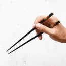 [CHOPSTICKS] HAND-DRAWN GOLD OR SILVER LACQUR FUJI CHERRY BLOSSOM BLACK (1 SET) | HASHIMOTO KOUSAKU SIKKI | WAJIMA LACQUER