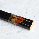 [CHOPSTICKS] HAND-DRAWN GOLD OR SILVER LACQUR FUJI CHERRY BLOSSOM BLACK (1 SET) | HASHIMOTO KOUSAKU SIKKI | WAJIMA LACQUER