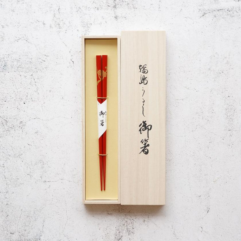 [CHOPSTICKS] HAND-DRAWN GOLD OR SILVER LACQUR PLUM RED (1 SET) | HASHIMOTO KOUSAKU SIKKI | WAJIMA LACQUER