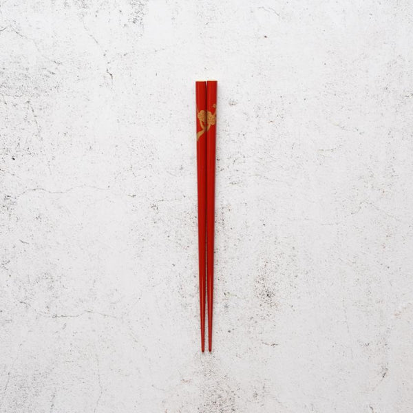 [筷子]手繪金或銀LACQUR梅紅色（1套）| Hashimoto Kousaku Sikki | Wajima漆器