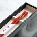 [CHOPSTICKS] HAND-DRAWN GOLD OR SILVER LACQUR NAMICHIDORI RED (1 SET) | HASHIMOTO KOUSAKU SIKKI | WAJIMA LACQUER