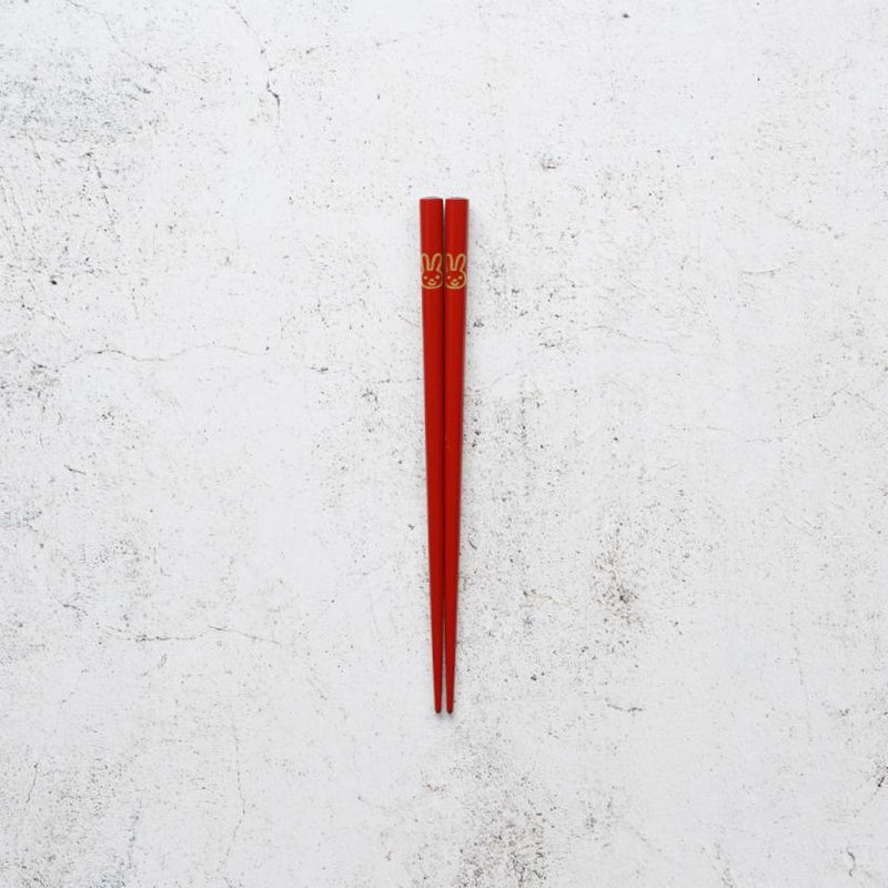 [CHOPSTICKS] JAPANESE ZODIAC RABBIT RED FOR CHILDREN (1 SET) | HASHIMOTO KOUSAKU SIKKI | WAJIMA LACQUER