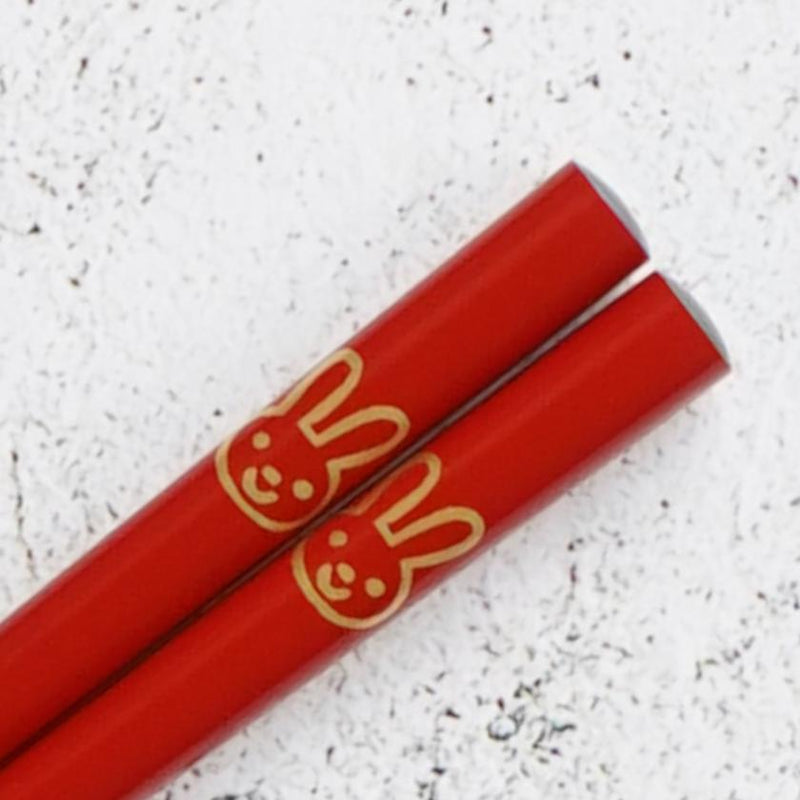 [CHOPSTICKS] JAPANESE ZODIAC RABBIT RED FOR CHILDREN (1 SET) | HASHIMOTO KOUSAKU SIKKI | WAJIMA LACQUER