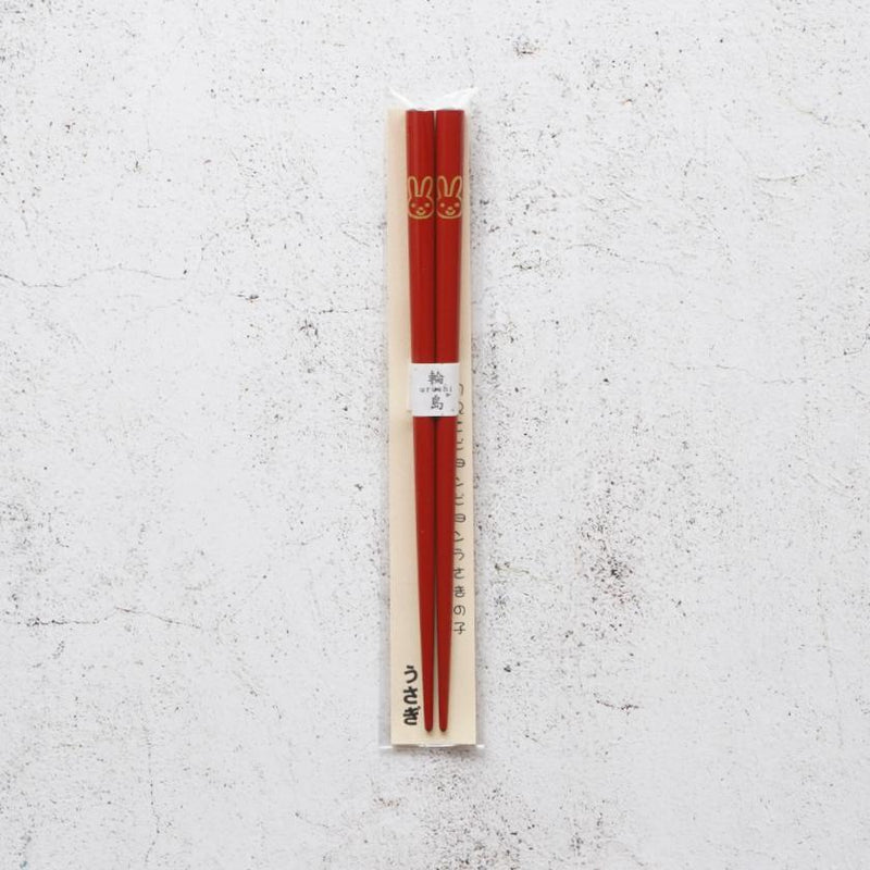 [CHOPSTICKS] JAPANESE ZODIAC RABBIT RED FOR CHILDREN (1 SET) | HASHIMOTO KOUSAKU SIKKI | WAJIMA LACQUER