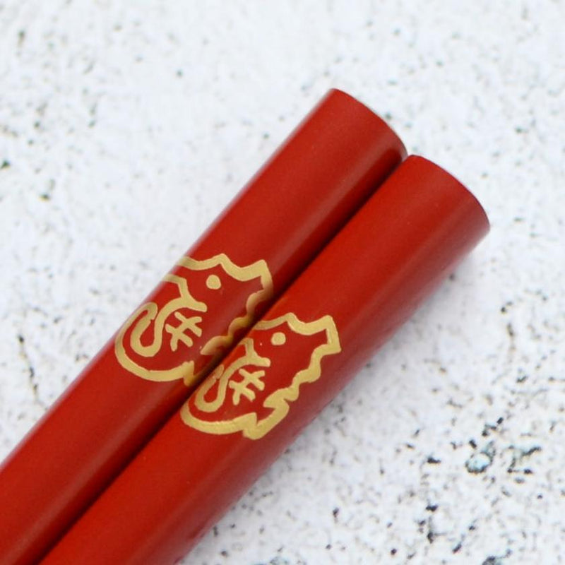 [CHOPSTICKS] JAPANESE ZODIAC DRAGON RED FOR CHILDREN (1 SET) | HASHIMOTO KOUSAKU SIKKI | WAJIMA LACQUER