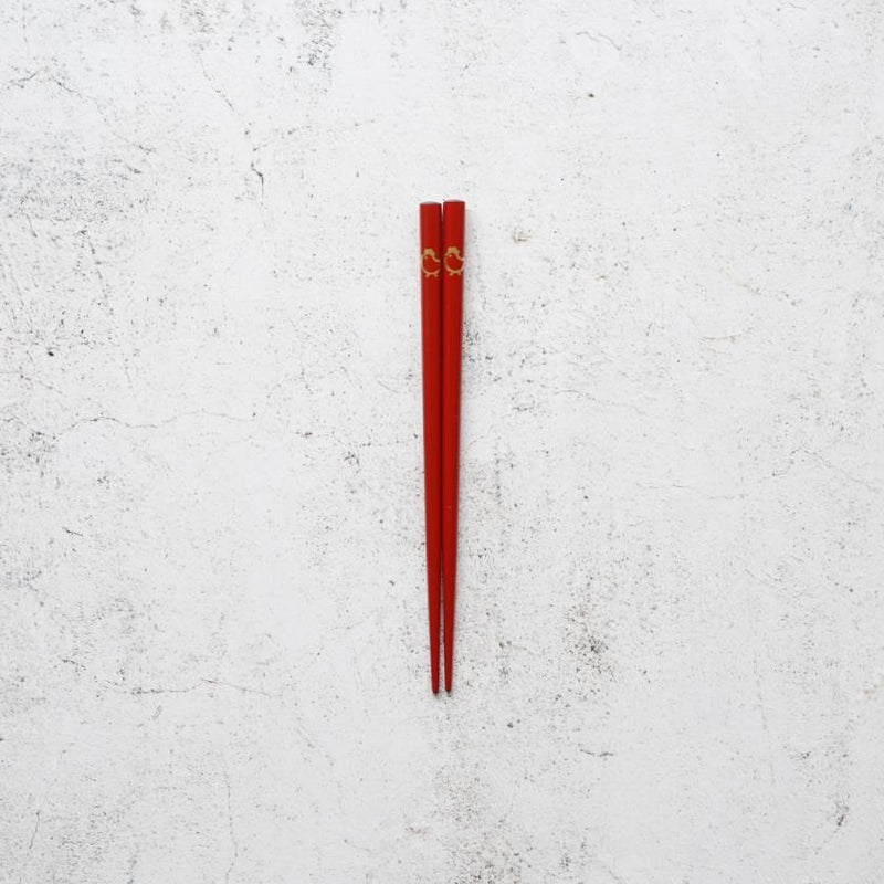 [CHOPSTICKS] JAPANESE ZODIAC BIRD RED FOR CHILDREN (1 SET) | HASHIMOTO KOUSAKU SIKKI | WAJIMA LACQUER