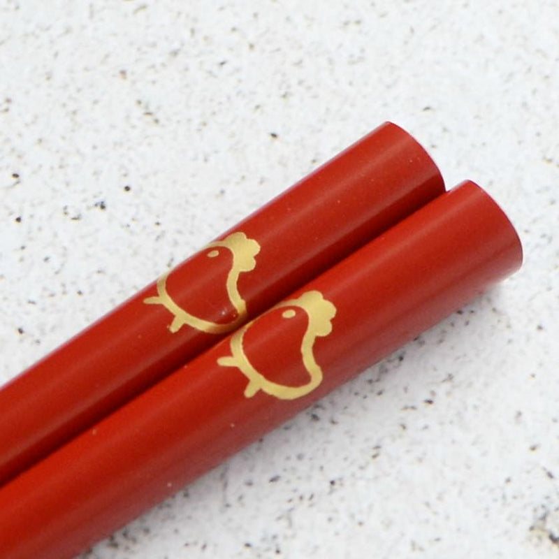 [CHOPSTICKS] JAPANESE ZODIAC BIRD RED FOR CHILDREN (1 SET) | HASHIMOTO KOUSAKU SIKKI | WAJIMA LACQUER