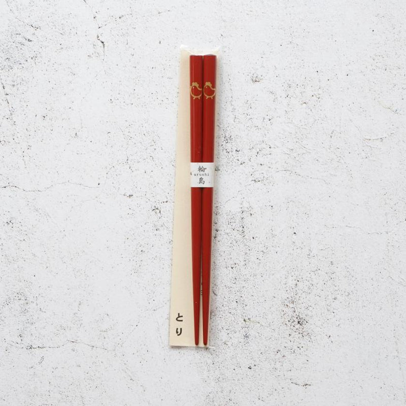 [CHOPSTICKS] JAPANESE ZODIAC BIRD RED FOR CHILDREN (1 SET) | HASHIMOTO KOUSAKU SIKKI | WAJIMA LACQUER